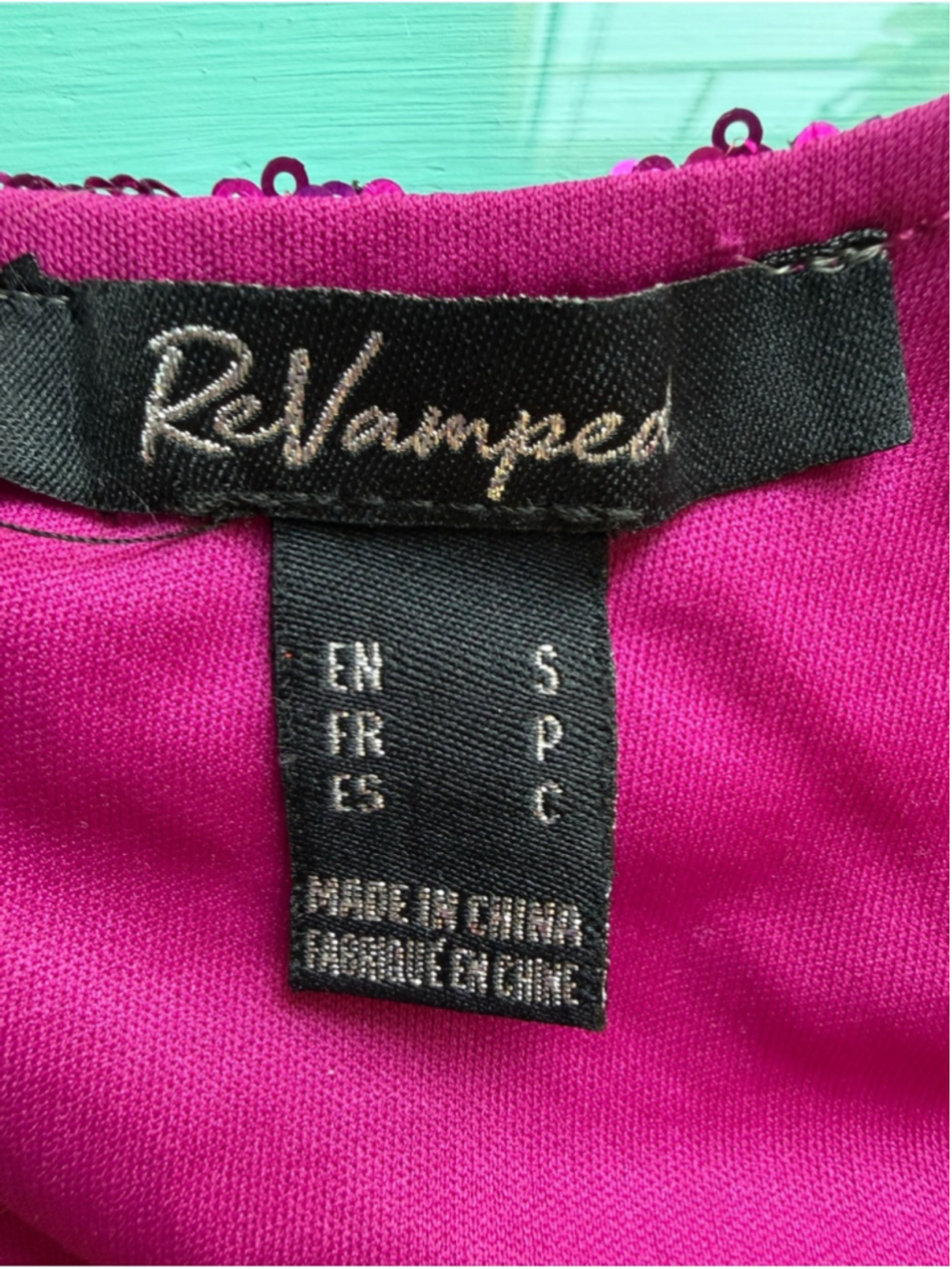 Revamped Fuchsia Sequin Long-Sleeve Mini Dress Size S Y2K Cocktail Party - Picture 4 of 14